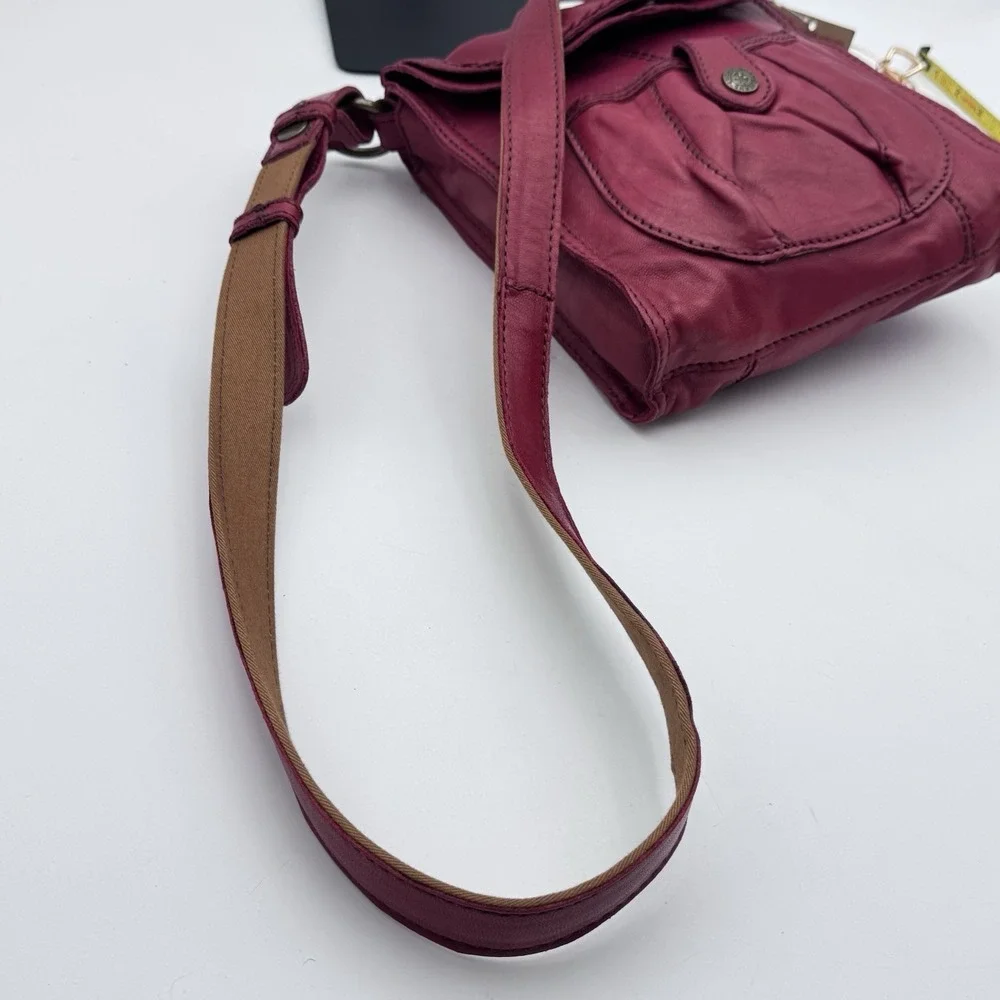 New Lucky Brand Red Boho Bag WhipStitch Lamb Leather Hobo Flap Y2K VTG Crossbody